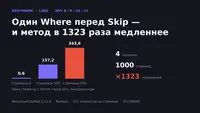 Бенчмаркая пагинацию: Where перед Skip — и метод в 1323 раза медленнее